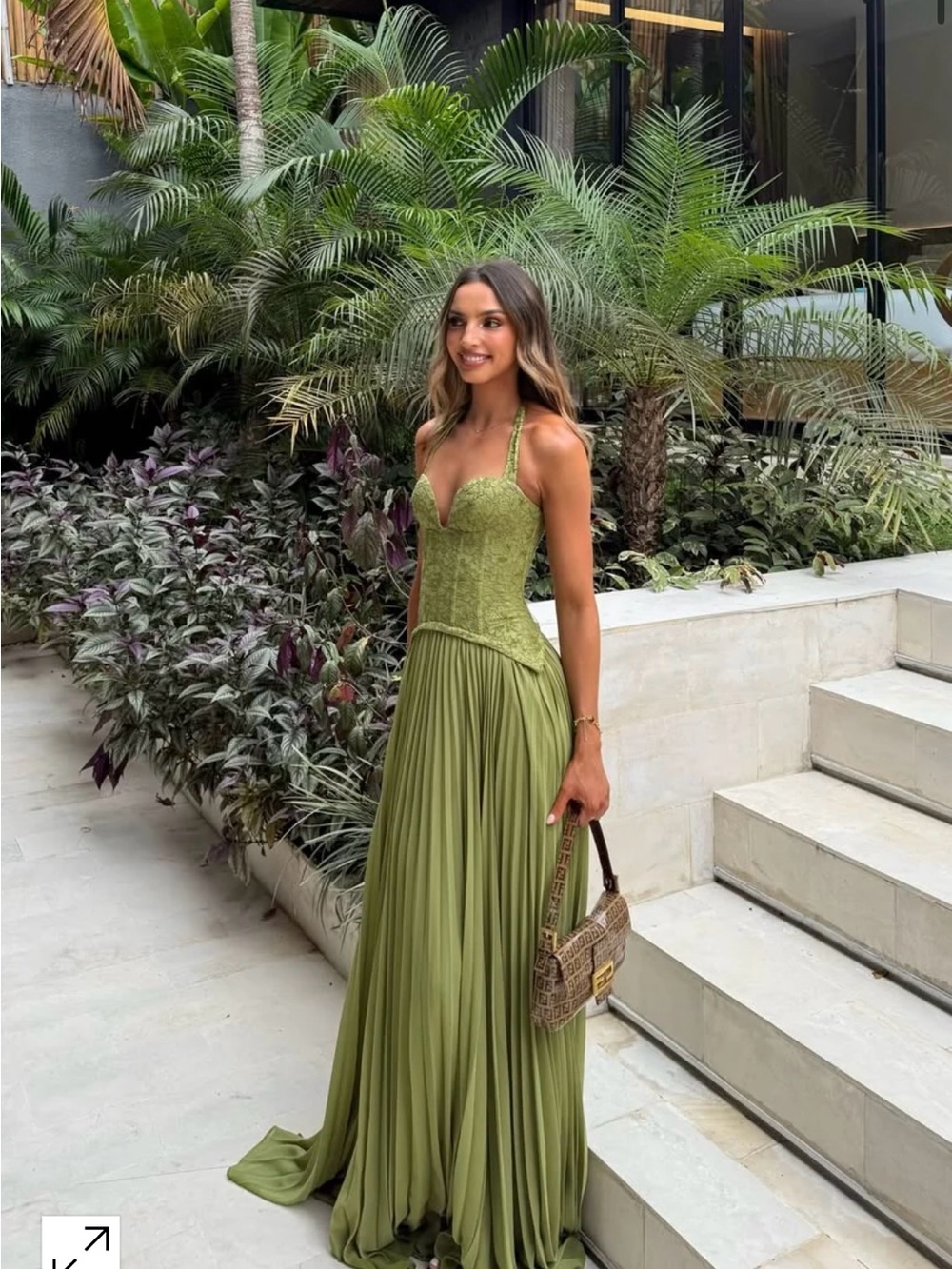 Elegant Green Halter Evening Gown